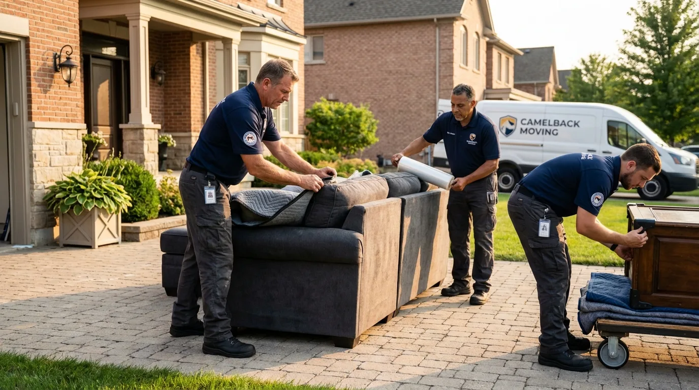 Large estate moving crew wrapping furniture in San Antonio, TX