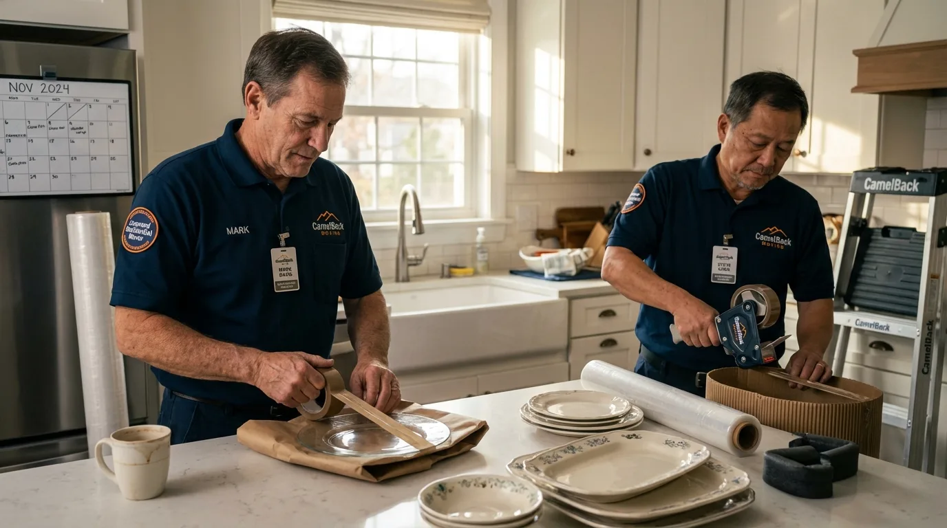 Professional crew packing kitchen dishware in San Antonio, TX